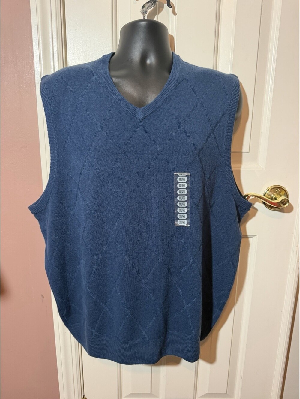 Geoffrey Beene Mens XXL Navy Sweater Vest Diamond Knit Super Soft New